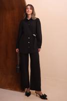 Tesettür giyim SİYAH KEMERLİ PANTOLONLU MODAL TAKIM T 7262