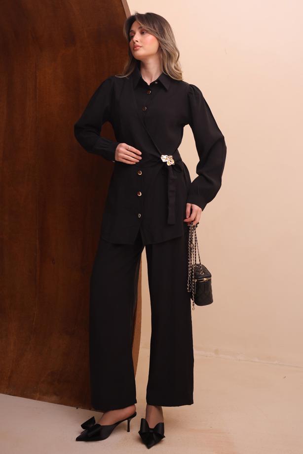 Tesettür giyim SİYAH T 7262 NSS PANTOLONLU TAKIM - TRENDTESETTÜR