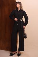 Tesettür giyim SİYAH KEMERLİ PANTOLONLU MODAL TAKIM T 7262
