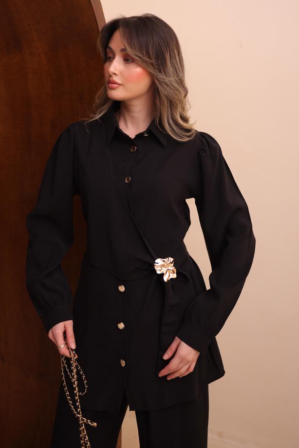 Tesettür giyim SİYAH T 7262 NSS PANTOLONLU TAKIM - TRENDTESETTÜR