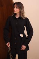 Tesettür giyim SİYAH KEMERLİ PANTOLONLU MODAL TAKIM T 7262