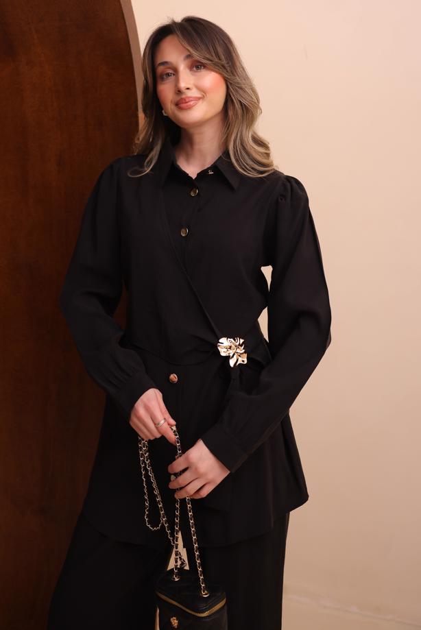 Tesettür giyim SİYAH T 7262 NSS PANTOLONLU TAKIM - TRENDTESETTÜR