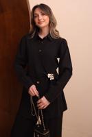 Tesettür giyim SİYAH KEMERLİ PANTOLONLU MODAL TAKIM T 7262