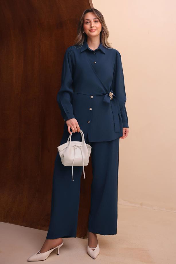 Tesettür giyim LACİVERT T 7262 NSS PANTOLONLU TAKIM - TRENDTESETTÜR