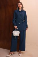 Tesettür giyim LACİVERT KEMERLİ PANTOLONLU MODAL TAKIM T 7262
