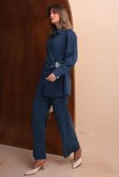 Tesettür giyim LACİVERT KEMERLİ PANTOLONLU MODAL TAKIM T 7262