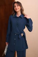 Tesettür giyim LACİVERT KEMERLİ PANTOLONLU MODAL TAKIM T 7262