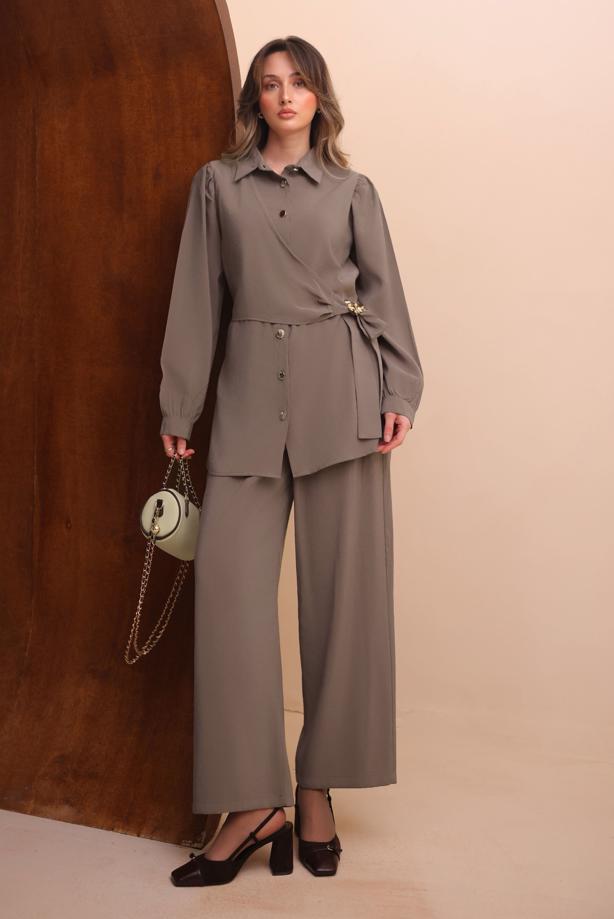 Tesettür giyim VİZON T 7262 NSS PANTOLONLU TAKIM - TRENDTESETTÜR