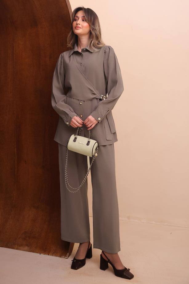 Tesettür giyim VİZON T 7262 NSS PANTOLONLU TAKIM - TRENDTESETTÜR