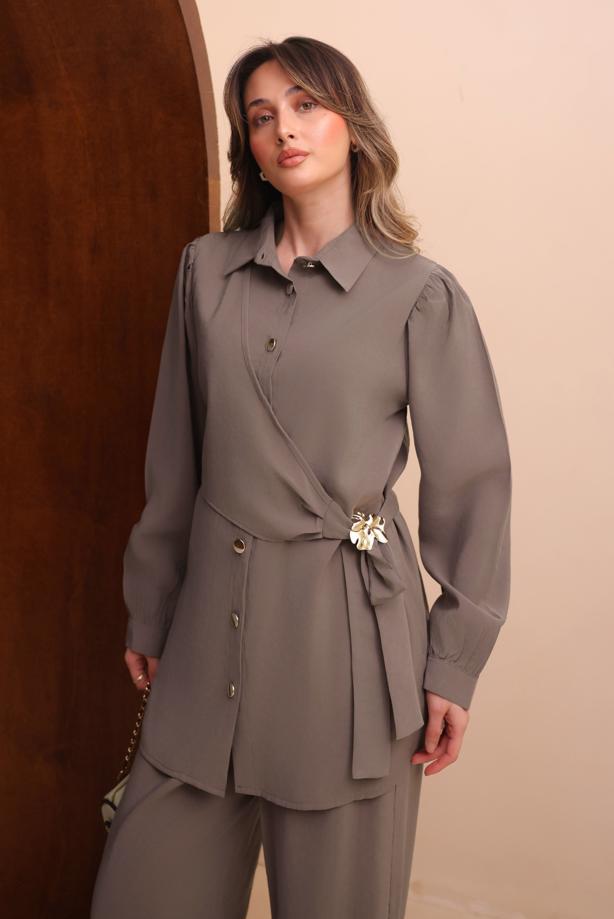 Tesettür giyim VİZON T 7262 NSS PANTOLONLU TAKIM - TRENDTESETTÜR