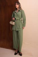 Tesettür giyim YEŞİL KEMERLİ PANTOLONLU MODAL TAKIM T 7262