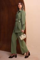 Tesettür giyim YEŞİL KEMERLİ PANTOLONLU MODAL TAKIM T 7262