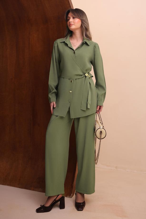 Tesettür giyim YEŞİL T 7262 NSS PANTOLONLU TAKIM - TRENDTESETTÜR