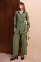 Tesettür giyim YEŞİL KEMERLİ PANTOLONLU MODAL TAKIM T 7262