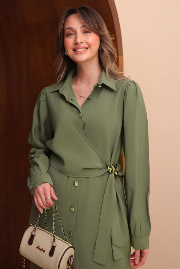 Tesettür giyim YEŞİL T 7262 NSS PANTOLONLU TAKIM - TRENDTESETTÜR