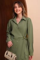 Tesettür giyim YEŞİL KEMERLİ PANTOLONLU MODAL TAKIM T 7262