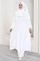 Vêtements hijab ÉCRU ENSEMBLE PANTALON AVEC CHÂLE T 7393-1