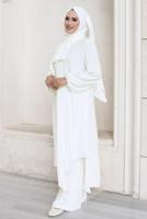 Vêtements hijab ÉCRU ENSEMBLE PANTALON AVEC CHÂLE T 7393-1