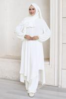 Vêtements hijab ÉCRU ENSEMBLE PANTALON AVEC CHÂLE T 7393-1