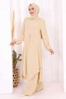 Vêtements hijab BEIGE ENSEMBLE PANTALON AVEC CHÂLE T 7393-1