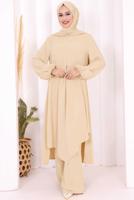 Vêtements hijab BEIGE ENSEMBLE PANTALON AVEC CHÂLE T 7393-1