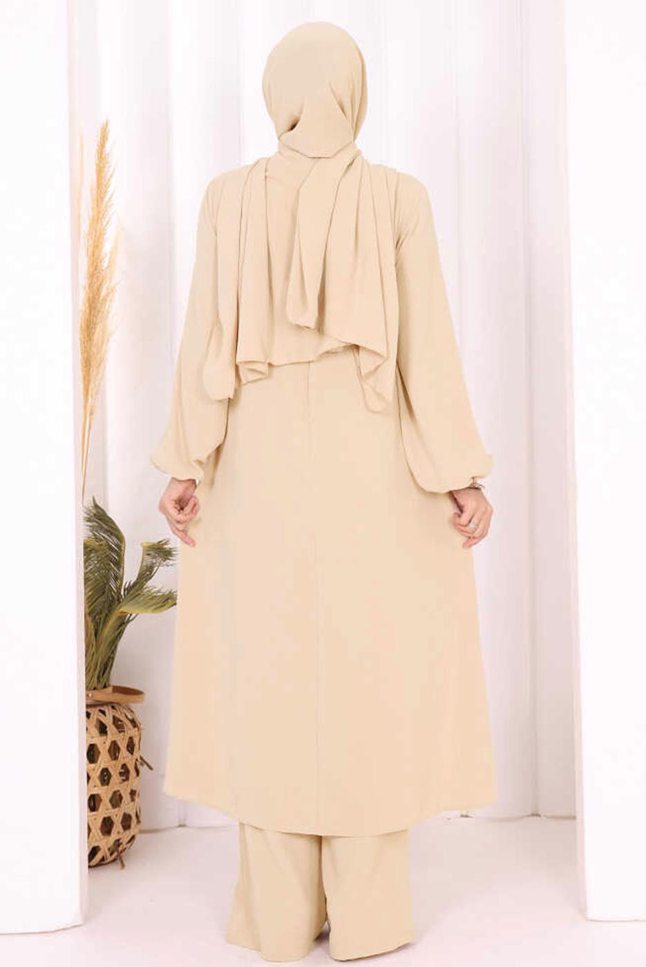 Vêtements hijab BEIGE ENSEMBLE PANTALON AVEC CHÂLE T 7393-1