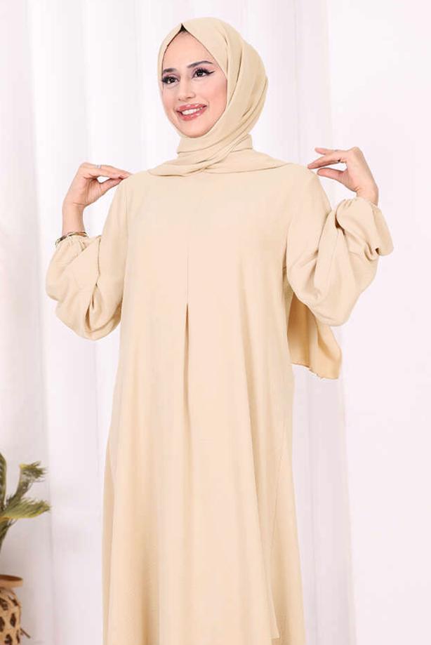 Vêtements hijab BEIGE ENSEMBLE PANTALON AVEC CHÂLE T 7393-1 - TRENDTESETTÜR