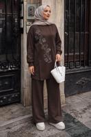 Vêtements hijab BRUN ENSEMBLE PANTALON BRODÉ DE PERLES T 7722