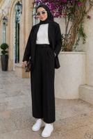Tesettür giyim SİYAH KRUVAZE YAKA PANTOLONLU TAKIM T 7726