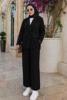 Tesettür giyim SİYAH KRUVAZE YAKA PANTOLONLU TAKIM T 7726