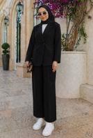 Tesettür giyim SİYAH KRUVAZE YAKA PANTOLONLU TAKIM T 7726