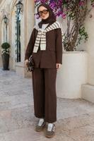 Tesettür giyim KAHVE KRUVAZE YAKA PANTOLONLU TAKIM T 7726
