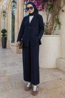 Tesettür giyim LACİVERT KRUVAZE YAKA PANTOLONLU TAKIM T 7726