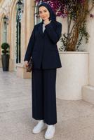 Tesettür giyim LACİVERT KRUVAZE YAKA PANTOLONLU TAKIM T 7726