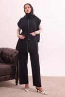 Tesettür giyim SİYAH BELİ BAĞCIKLI PANTOLONLU TAKIM T 7817