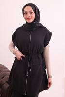 Tesettür giyim SİYAH BELİ BAĞCIKLI PANTOLONLU TAKIM T 7817