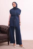 Tesettür giyim LACİVERT BELİ BAĞCIKLI PANTOLONLU TAKIM T 7817