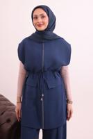 Tesettür giyim LACİVERT BELİ BAĞCIKLI PANTOLONLU TAKIM T 7817