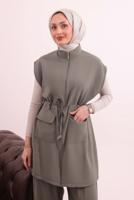 Tesettür giyim VİZON BELİ BAĞCIKLI PANTOLONLU TAKIM T 7817