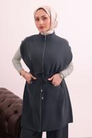 Tesettür giyim GRİ BELİ BAĞCIKLI PANTOLONLU TAKIM T 7817