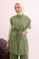 Tesettür giyim YEŞİL BELİ BAĞCIKLI PANTOLONLU TAKIM T 7817