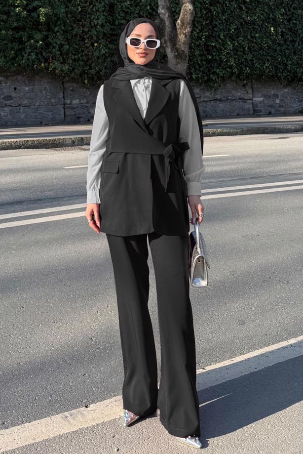 Vêtements hijab NOIR ENSEMBLE PANTALON NOUÉ T 7999 - TRENDTESETTÜR