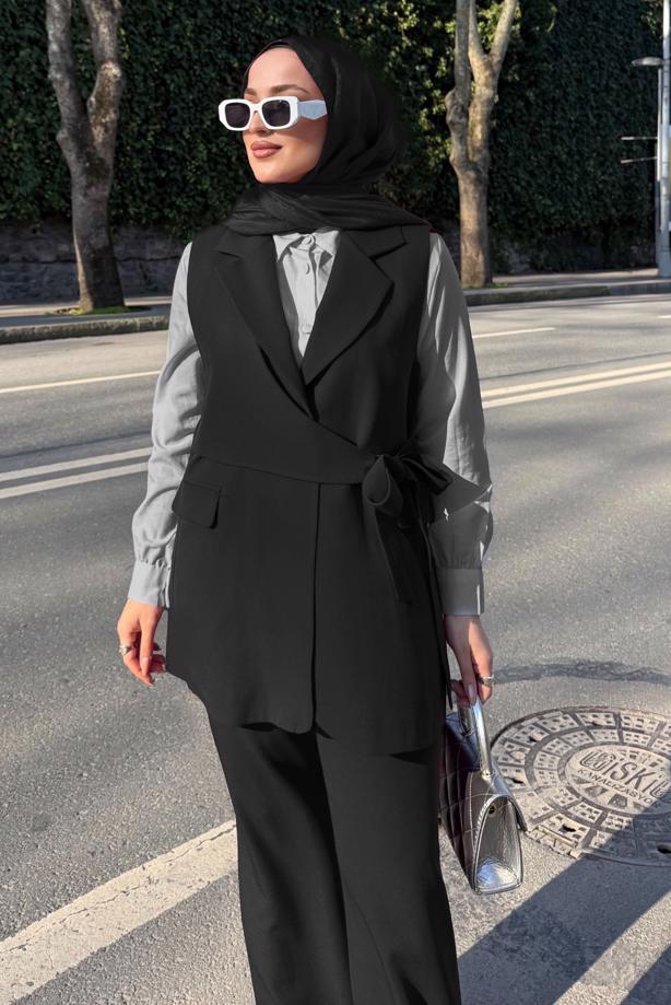 Vêtements hijab NOIR ENSEMBLE PANTALON NOUÉ T 7999 - TRENDTESETTÜR