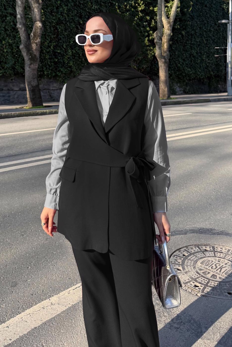 Vêtements hijab NOIR ENSEMBLE PANTALON NOUÉ T 7999