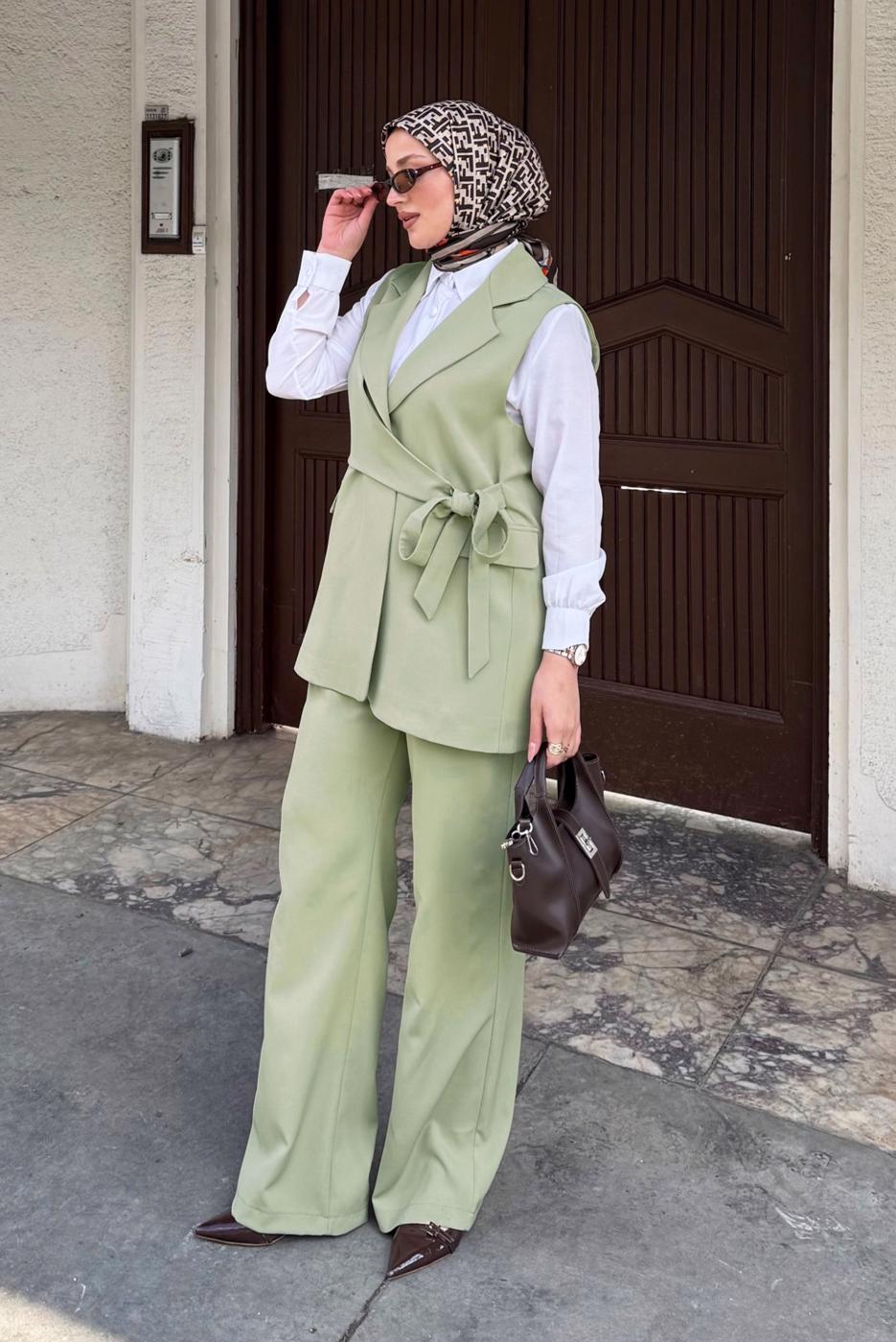 Vêtements hijab BEIGE ENSEMBLE PANTALON NOUÉ T 7999