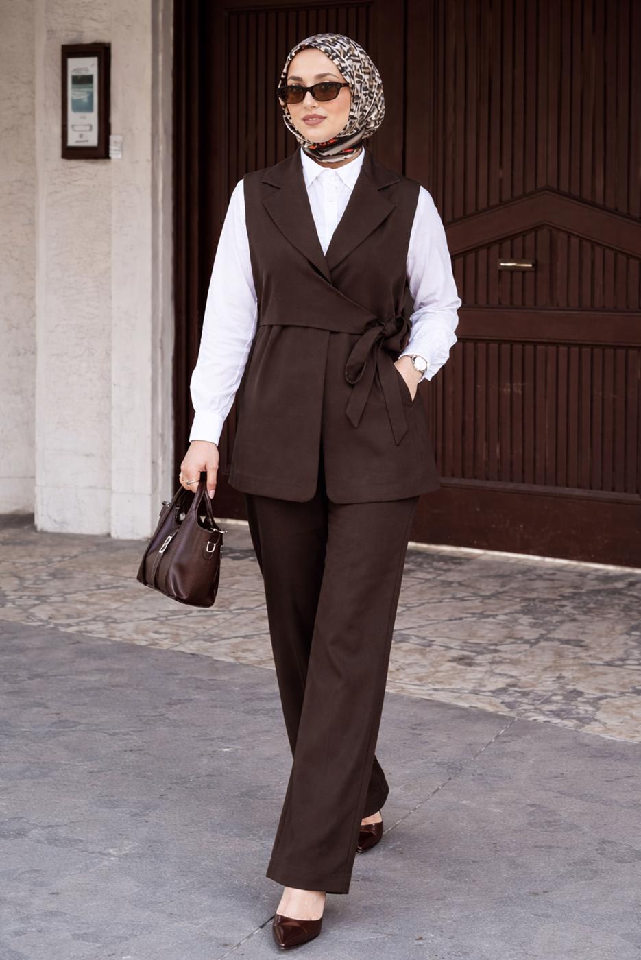 Vêtements hijab BRUN ENSEMBLE PANTALON NOUÉ T 7999