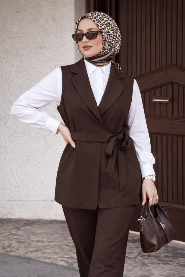 Vêtements hijab BRUN ENSEMBLE PANTALON NOUÉ T 7999 - TRENDTESETTÜR