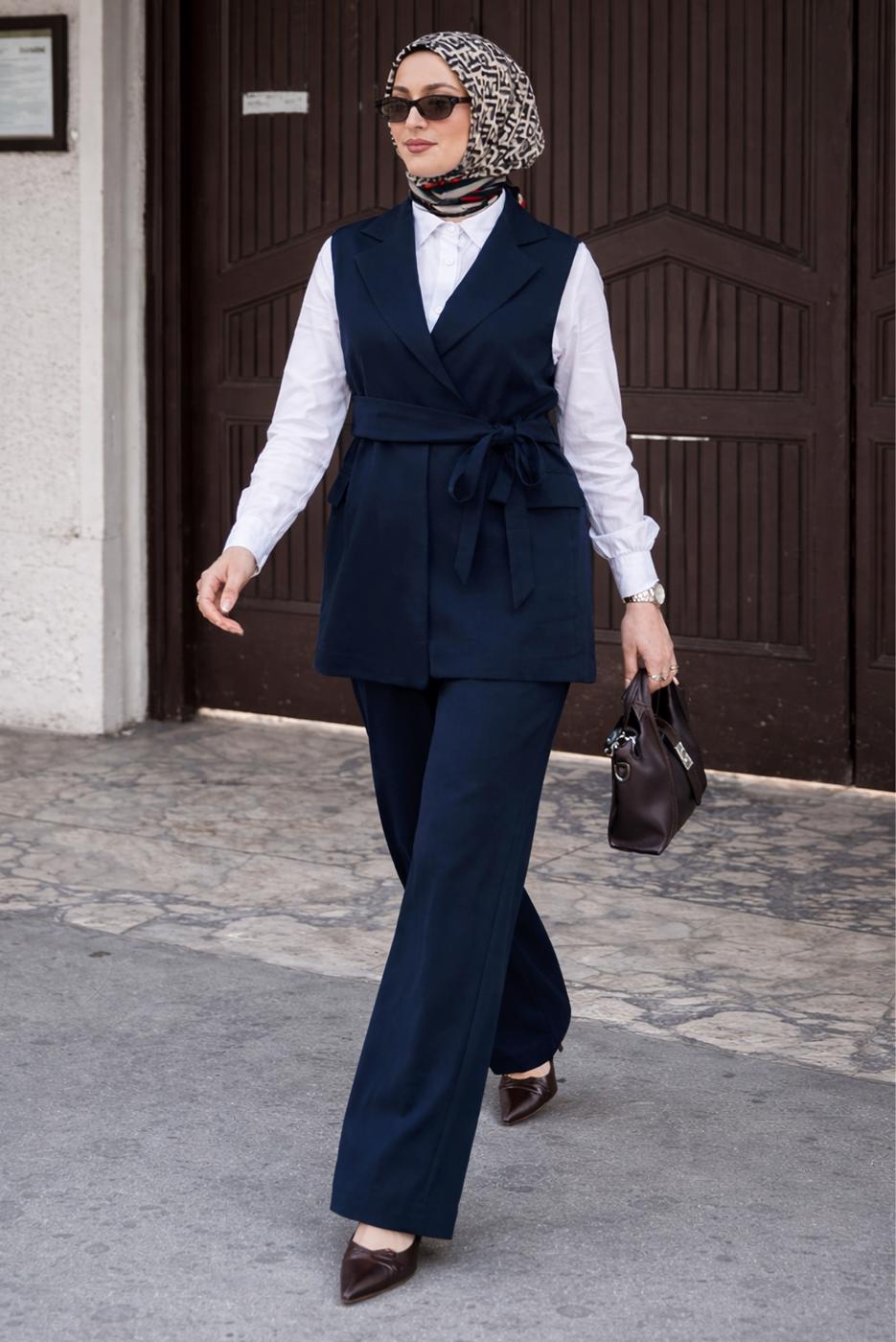 Vêtements hijab BLEU MARINE ENSEMBLE PANTALON NOUÉ T 7999