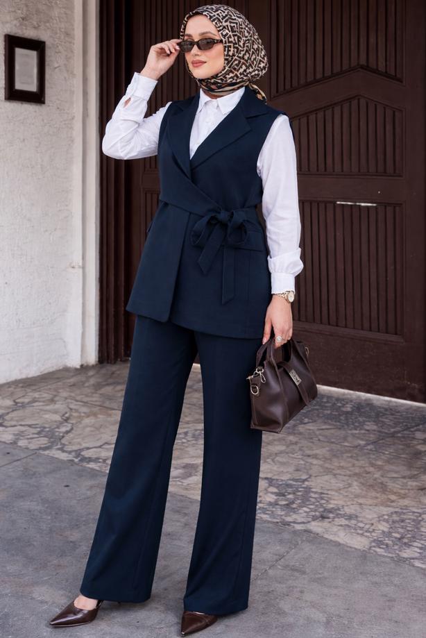 Vêtements hijab BLEU MARINE ENSEMBLE PANTALON NOUÉ T 7999 - TRENDTESETTÜR