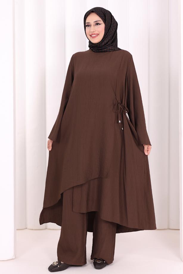 Hijab clothing BROWN TIED PANTSUIT T 8008 - TRENDTESETTÜR